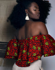 Selah Bardot Ruffle Crop Top