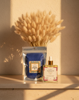 Cloud Nine Glow Bundle with a bunny-tail grass bouquet: Unscented Dry Body Oil and Royal African Exfoliating Net
