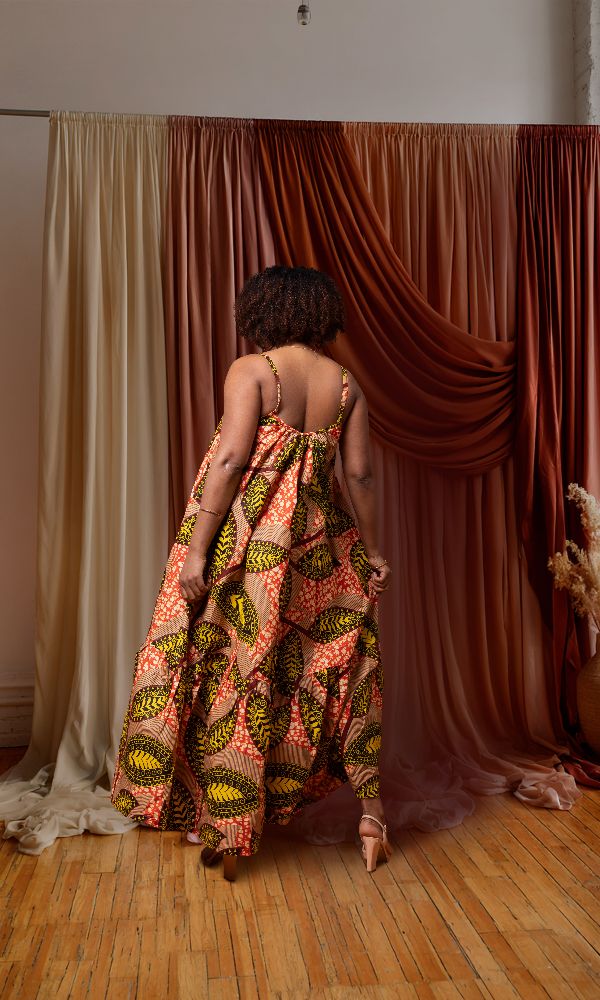 coral and gold maxi dress Vine Maxi Dress Retrofete