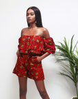 Selah Bardot Ruffle Crop Top