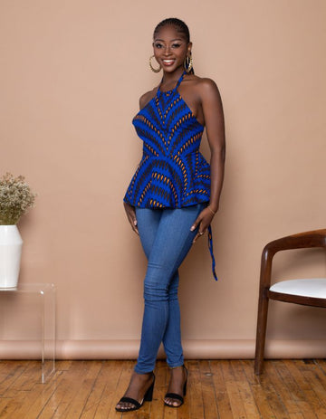 Blue Misan Peplum Halter